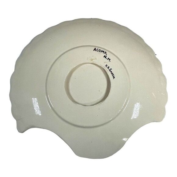 Signed H.B. Garcia Acoma Pueblo Pottery Butterfly Fan Serving Plate 12X11 READ - Picture 3 of 7